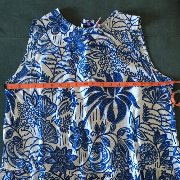 NWT Tuckernuck x Vineyard Vines collab blue & white block print ruffle tank L - Picture 7 of 12